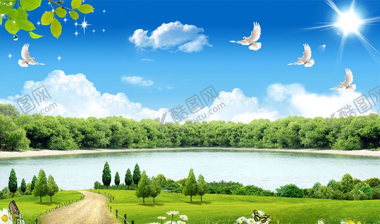 编号：75762805190738309799【酷图网】源文件下载-山水画大路树背景墙