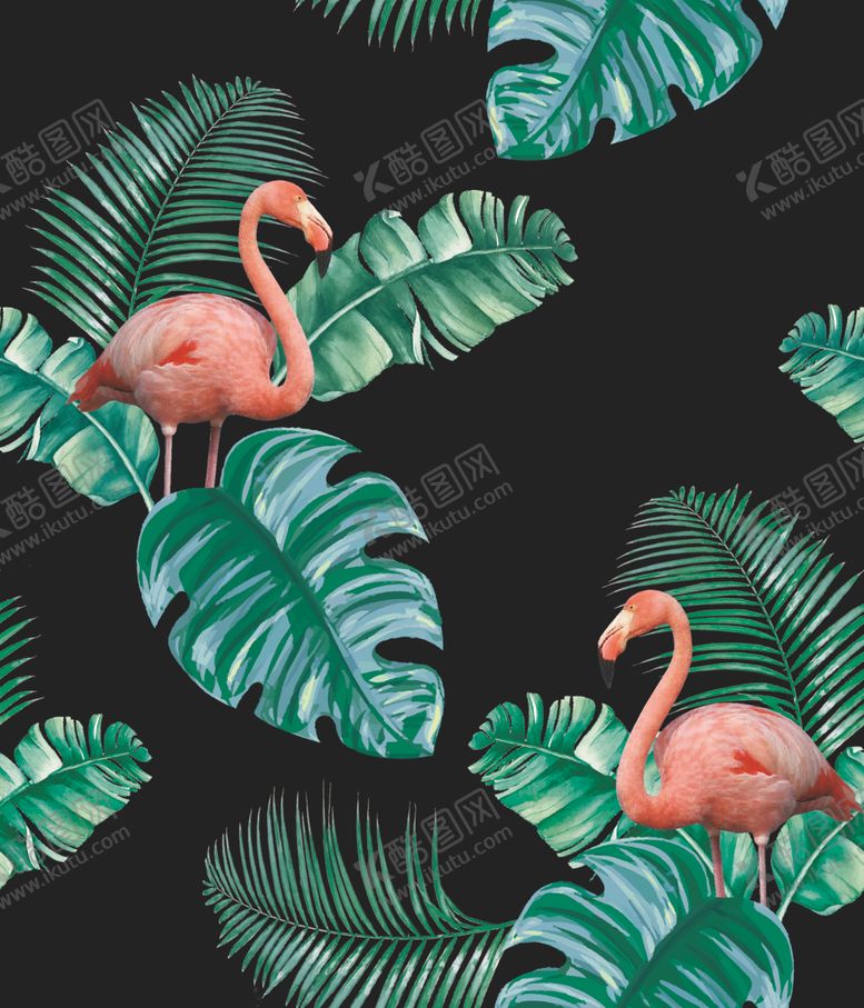 编号：56998810141936348357【酷图网】源文件下载-火烈鸟棕榈叶数码印花