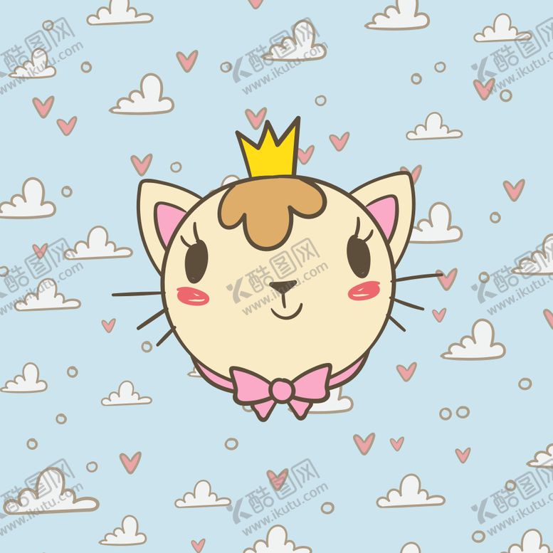 编号：23697709091335464831【酷图网】源文件下载-戴皇冠的可爱猫咪图案