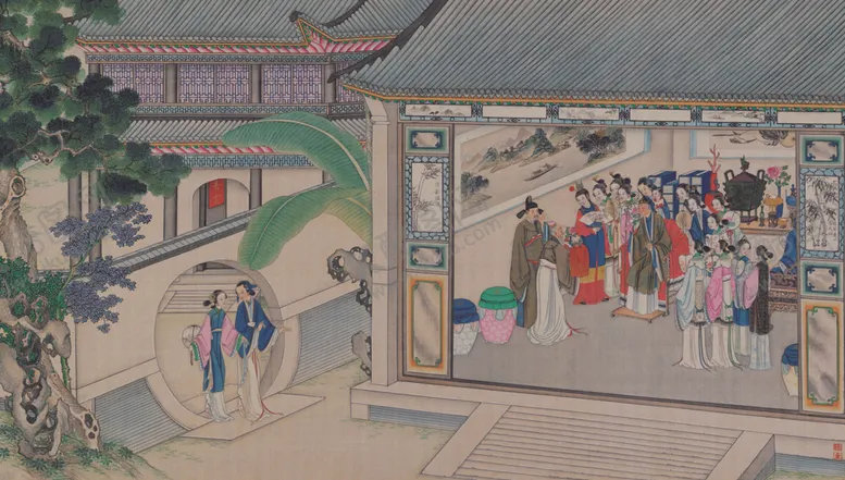 编号：67282305010832492891【酷图网】源文件下载-红楼梦场景精美工笔画