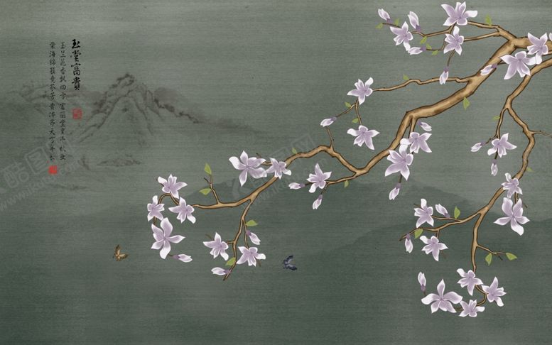 编号：25357510291421072307【酷图网】源文件下载-花鸟画手绘花鸟背景墙