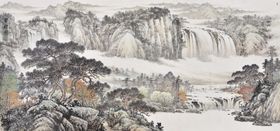 水墨山水小亭背景墙