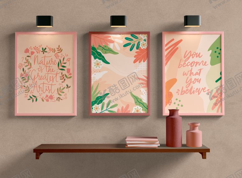 编号：89136109252202342329【酷图网】源文件下载-粉色三联画框