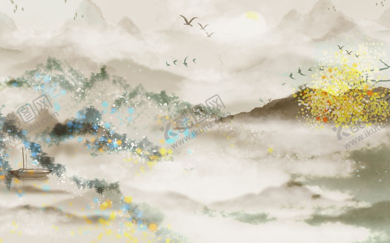 编号：83618609130210354316【酷图网】源文件下载-工笔花鸟背景墙装饰画