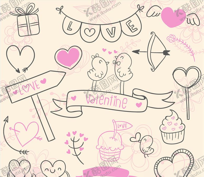 编号：12039409241916018442【酷图网】源文件下载-爱和情人节涂鸦