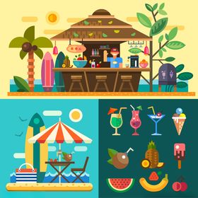 夏日度假出行场景插画