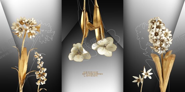 编号：97280709250515346728【酷图网】源文件下载-新中式金属植物花朵百合装饰画