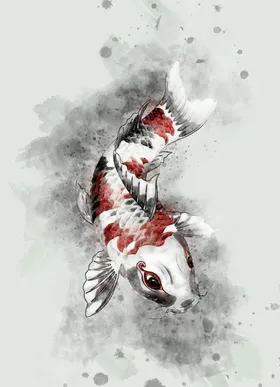 中国水墨风手绘锦鲤插画PSD