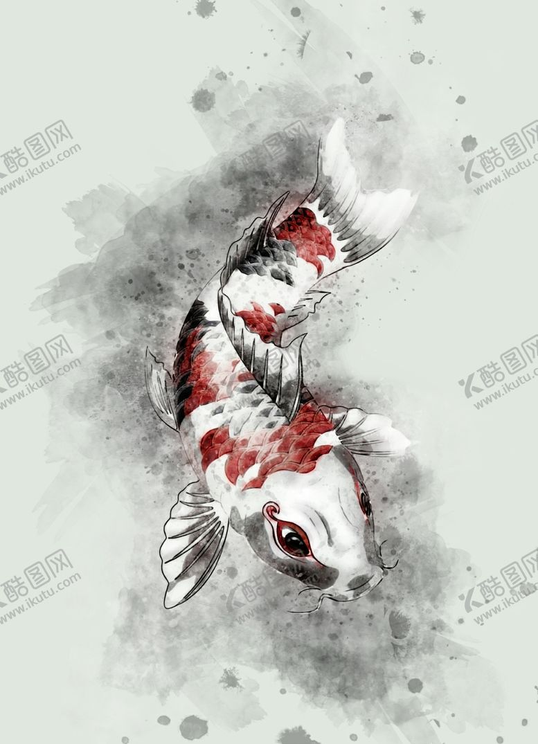 编号：90146610220458288579【酷图网】源文件下载-中国水墨风手绘锦鲤插画PSD