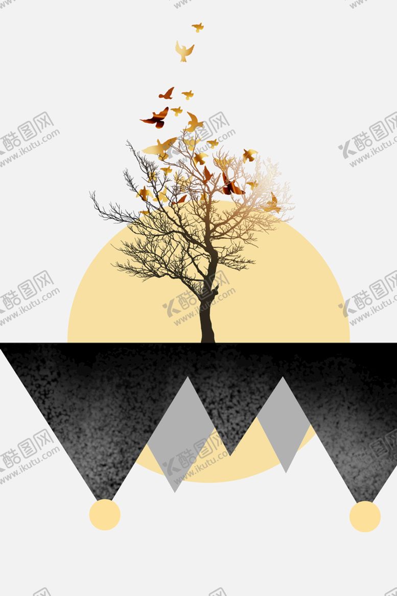 编号：02635809171716441468【酷图网】源文件下载-北欧森林风景抽象现代麋鹿装饰画