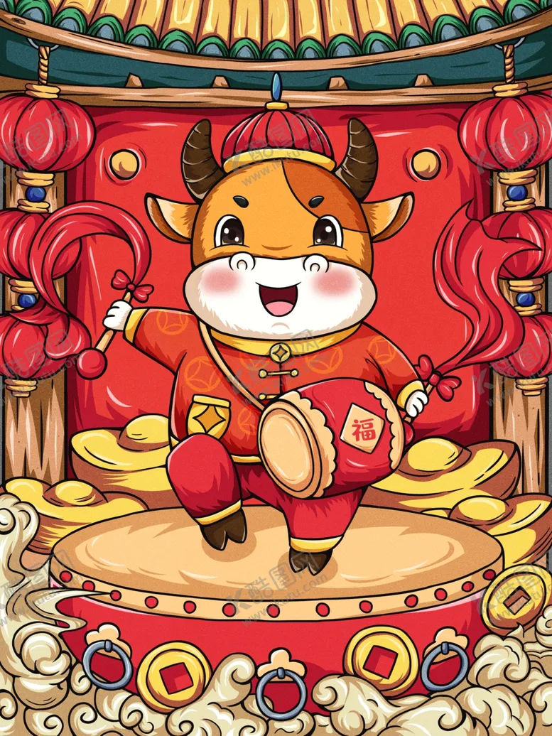 编号：52130904181117034451【酷图网】源文件下载-喜庆卡通牛