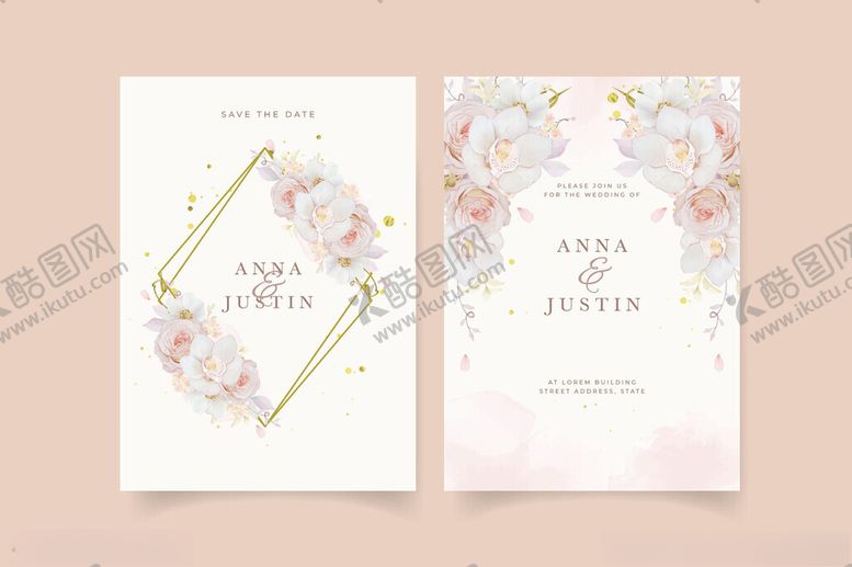 编号：58404010301123233377【酷图网】源文件下载-花卉婚礼请柬设计模板