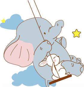 荡秋千的小象和兔