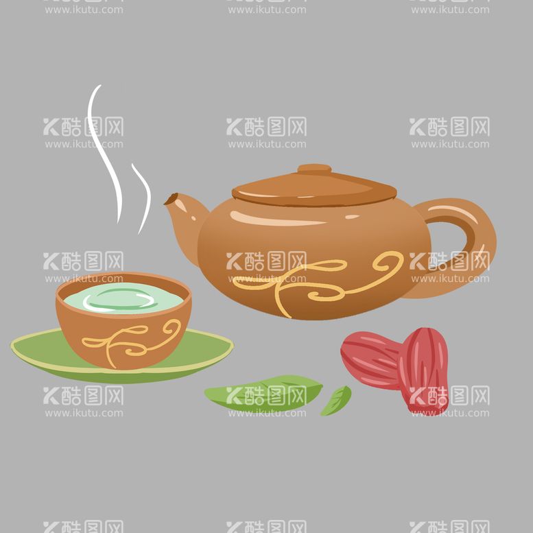 编号：46708109151653275364【酷图网】源文件下载-茶具茶叶插画茶杯插画