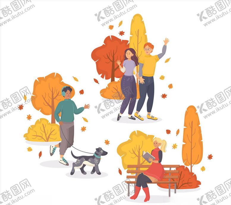 编号：35145410050722168726【酷图网】源文件下载-秋季散步的人物