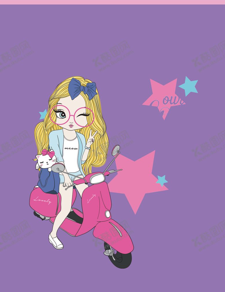 编号：29572409292337448827【酷图网】源文件下载-星星时尚女孩摩托车