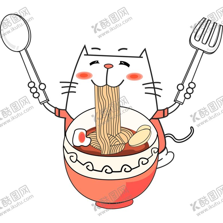 编号：77859510080027219718【酷图网】源文件下载-卡通猫吃面