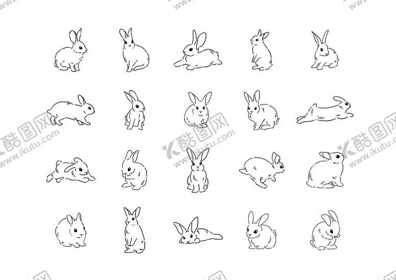 编号：67626811251348479936【酷图网】源文件下载-多样兔子简笔画图案