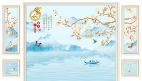 花鸟画框框背景墙
