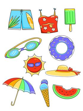 卡通手绘小清新夏日清凉元素免抠
