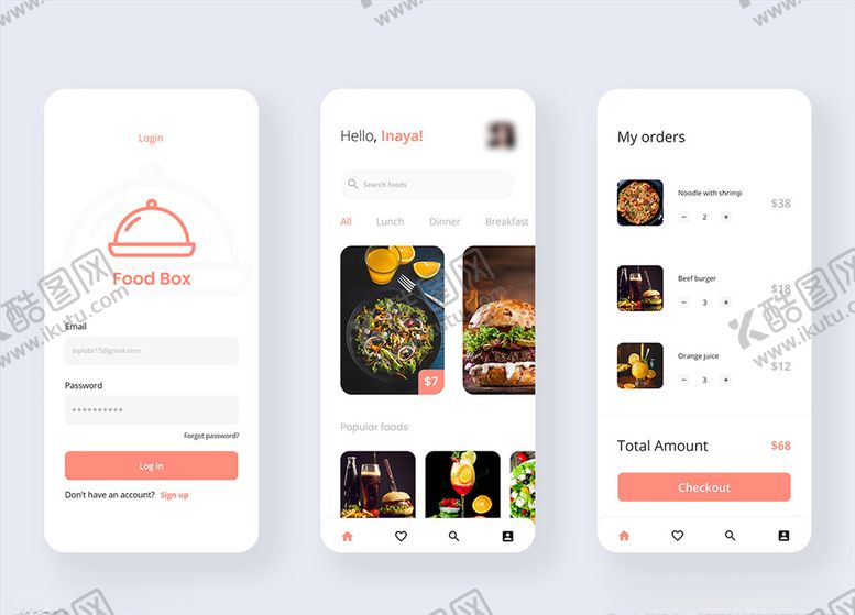 编号：59808106301154196560【酷图网】源文件下载-xd外卖红色UI设计登录页首页