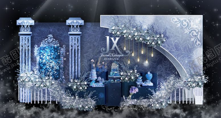 编号：72389109250408509796【酷图网】源文件下载-蓝色欧式婚礼效果图