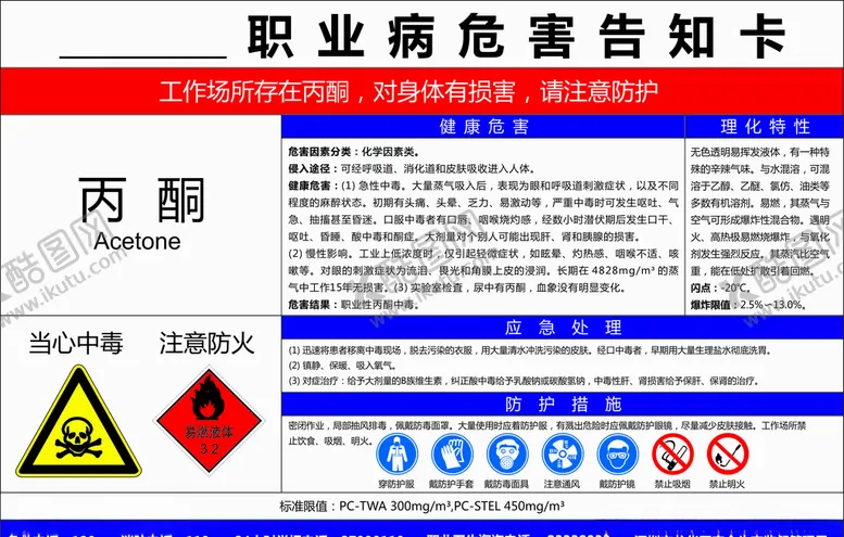 编号：90492406250116571196【酷图网】源文件下载-丙酮职业病危害告知卡.cdr