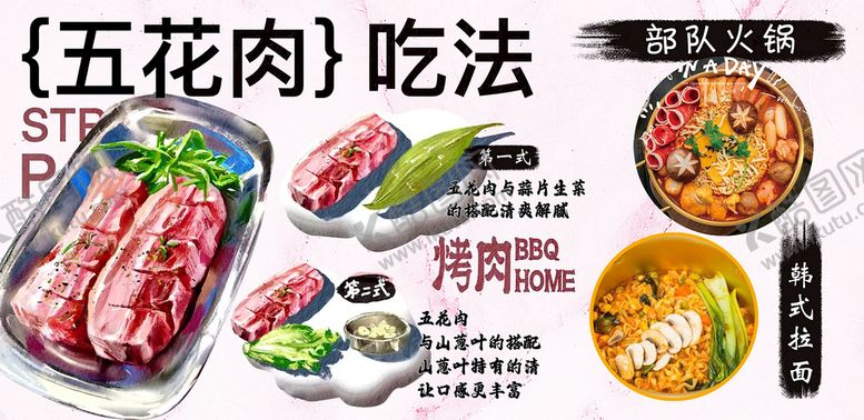 编号：98735610090450380819【酷图网】源文件下载-五花肉的吃法