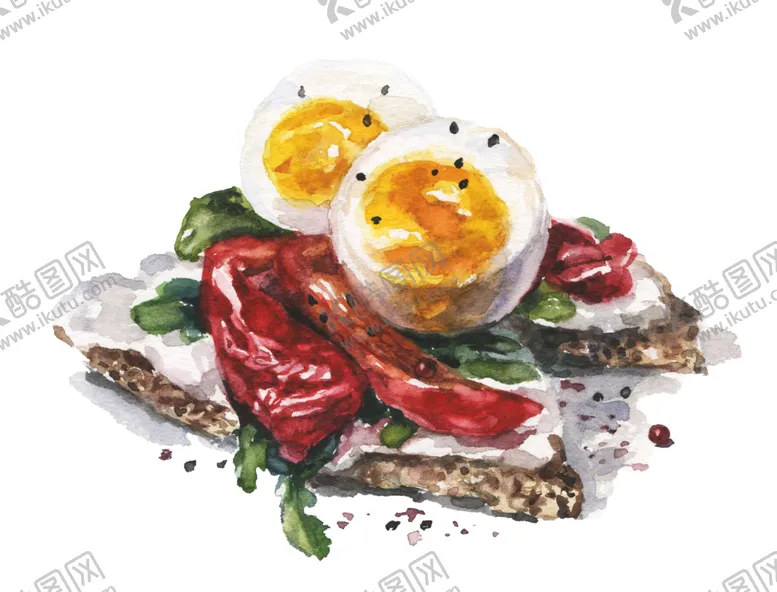编号：19612906270251591777【酷图网】源文件下载-美食料理水彩绘画