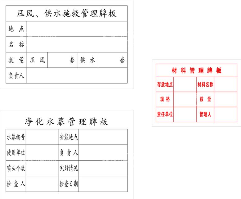 编号：49272810202020332481【酷图网】源文件下载-压风供水施救管理牌板