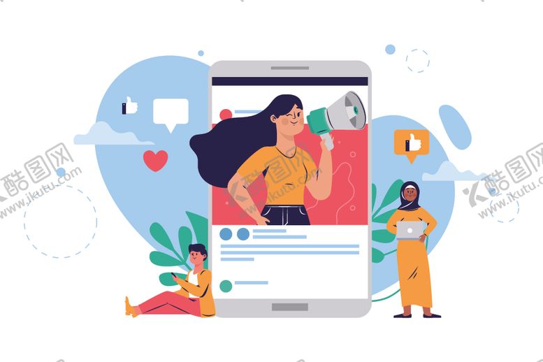 编号：60223410062156104687【酷图网】源文件下载-创意社交平台广告推广插画