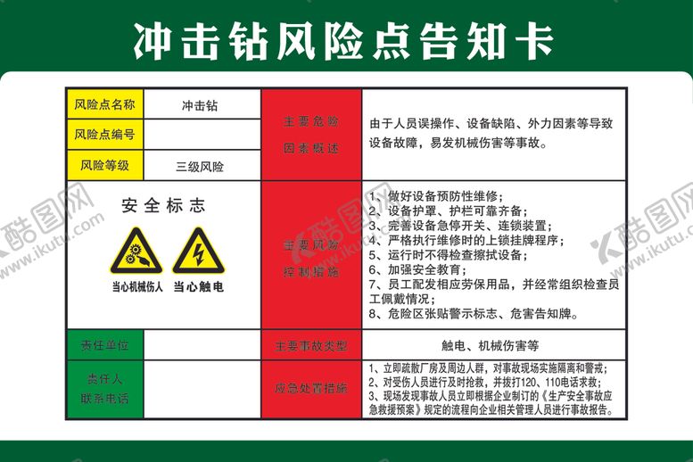 编号：39313802160407068277【酷图网】源文件下载-冲击钻风险点告知卡