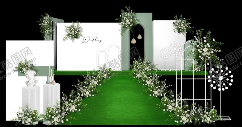 编号：11647504221749084508【酷图网】源文件下载-白色系清新婚礼场景布置