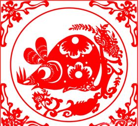 小老鼠剪纸窗花贴