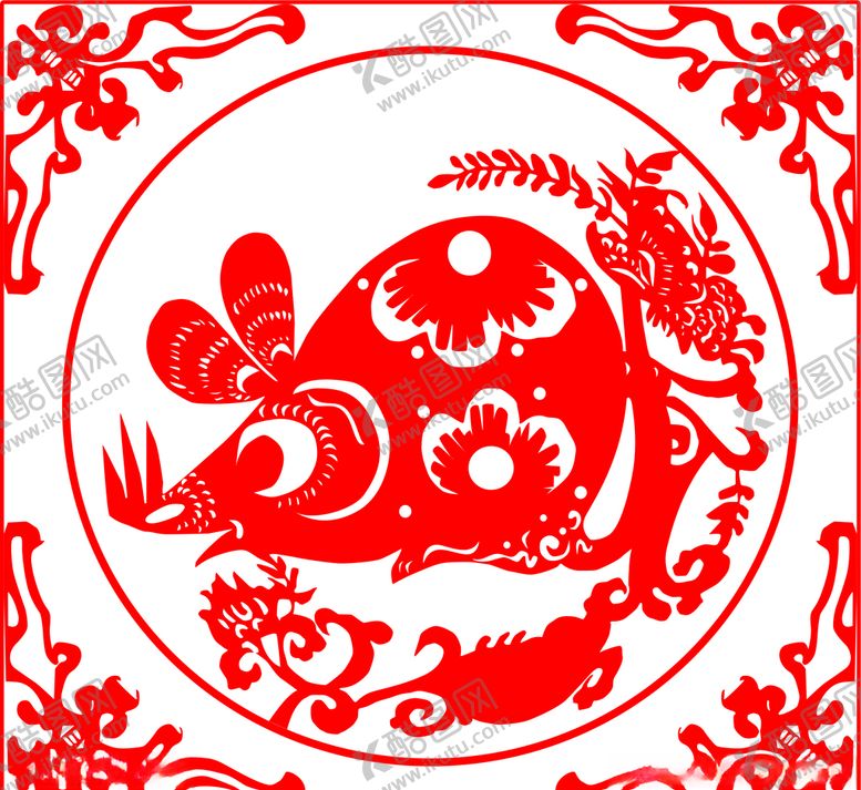 编号：68265907140122318981【酷图网】源文件下载-小老鼠剪纸窗花贴