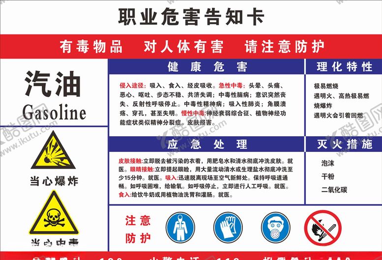 编号：15748509260341039088【酷图网】源文件下载-汽油职业危害告知卡