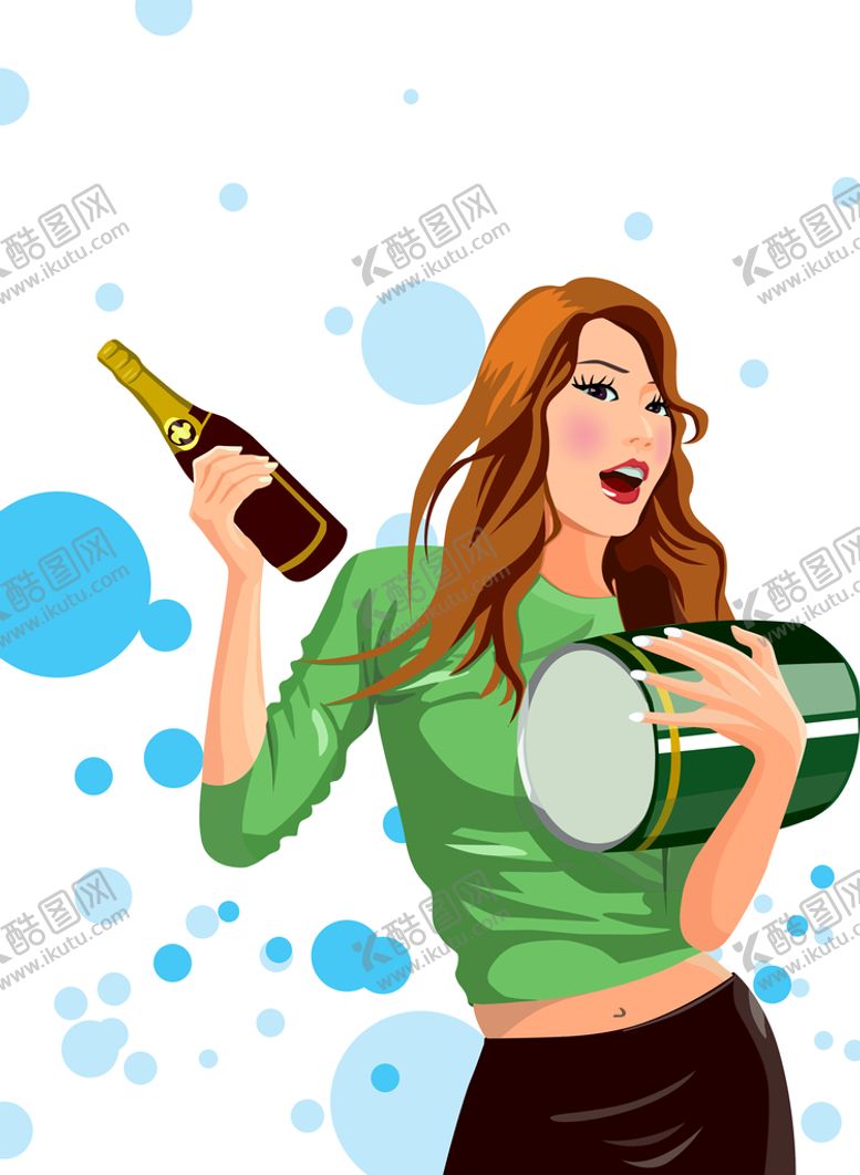编号：61873910120646190528【酷图网】源文件下载-卡通手绘美女啤酒插画