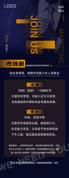 市场部招聘海报