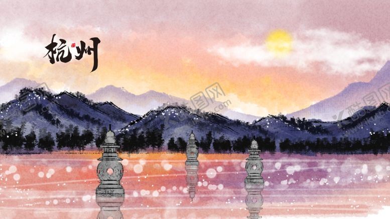 编号：45424105091102286895【酷图网】源文件下载-杭州风景宣传插画卡通背景素材