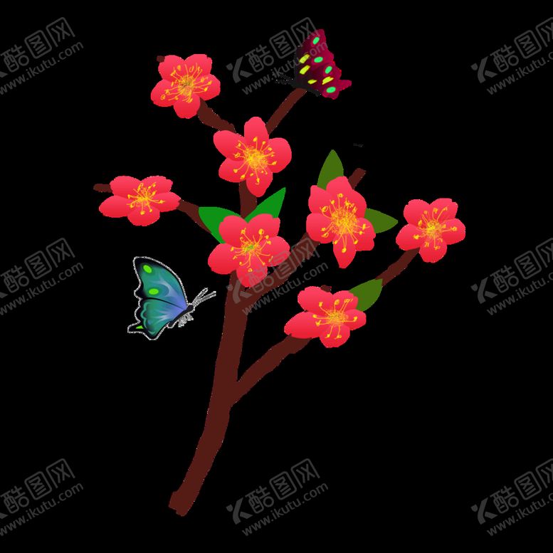 编号：06482909150432414079【酷图网】源文件下载-桃花桃树蝴蝶