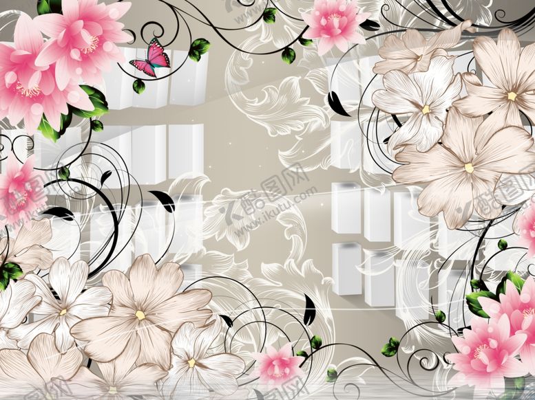 编号：94328510292050215276【酷图网】源文件下载-3d背景墙立体空间素材中式