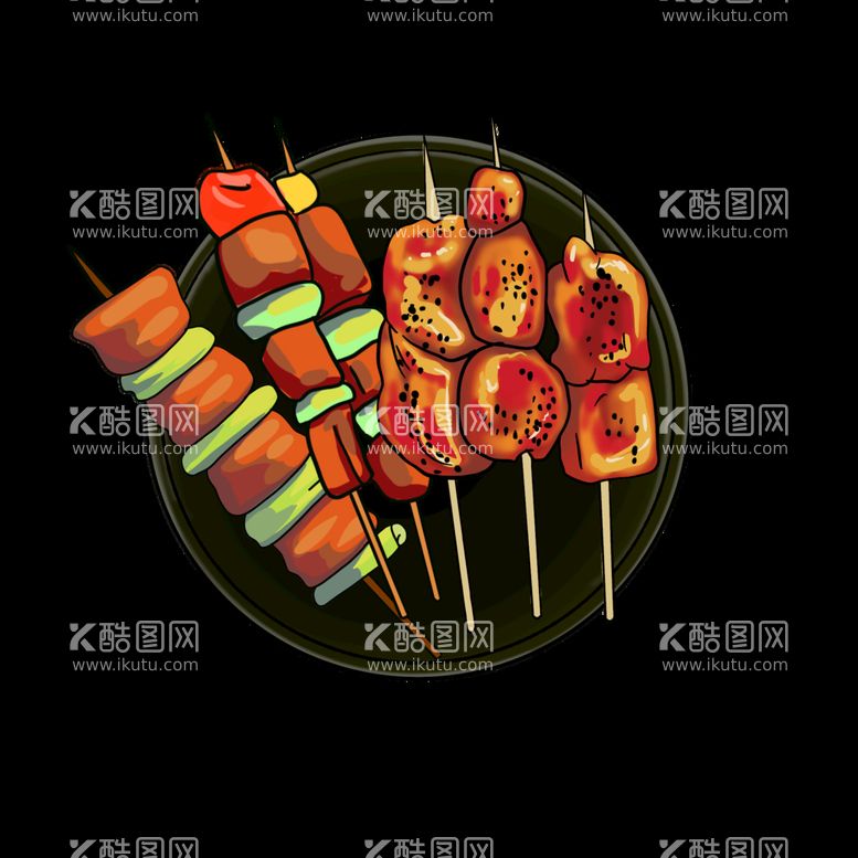 编号：10954610082340077258【酷图网】源文件下载-烧烤肉串插画素材