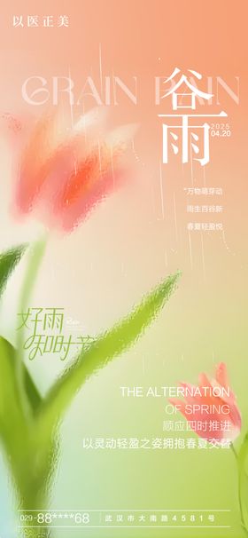 谷雨节气海报滴插画弥散细