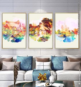 复古花卉油画三联画