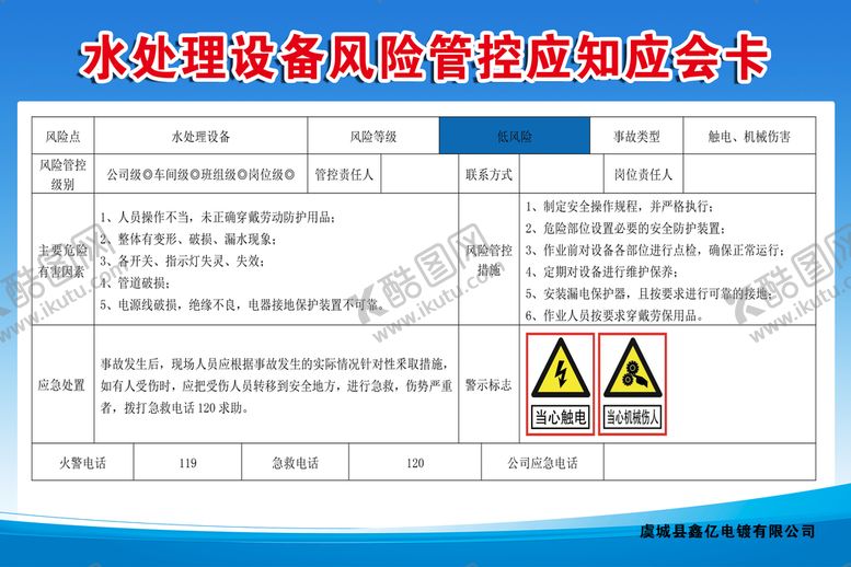 编号：24796009132332007184【酷图网】源文件下载-水处理设备风险管控应知应会卡 