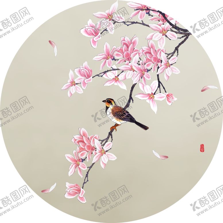 编号：50805212112211104345【酷图网】源文件下载-花鸟桃花枝中式艺术挂画装饰画