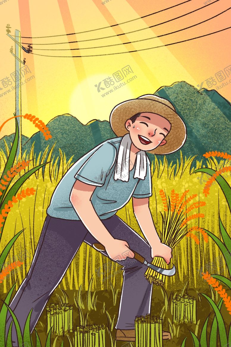 编号：70566305130003481040【酷图网】源文件下载-农民收割收庄稼插画
