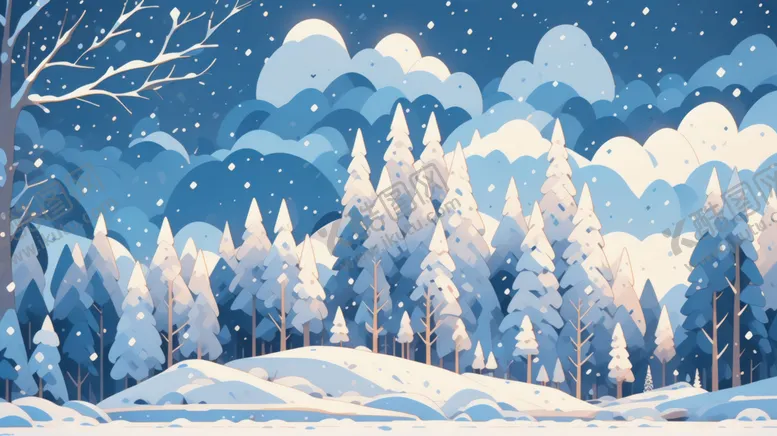 编号：89847902231102237293【酷图网】源文件下载-冬天卡通雪景绘本场景插画