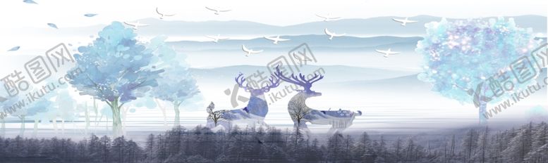 编号：11758410020143403207【酷图网】源文件下载-新中式麋鹿装饰画