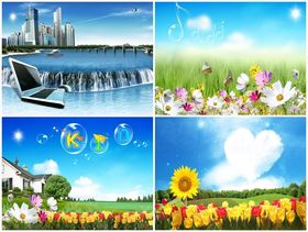 环保海报蓝天草地白云